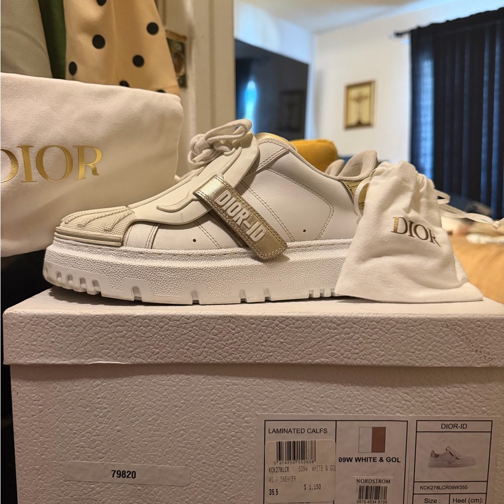 Dior White & Gold DIOR-ID Low-Top Sneaker